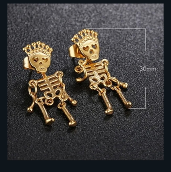 ๐๐NEW๐๐SUPER CUTE!! Stainless Steel Princess Skeleton Dangle Earrings - Picture 3 of 10